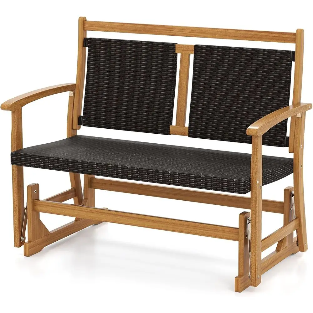 

2-Person Wicker Rattan Swing Gliding Rocker Chair with Wood Armrests, Back & Seat for Outdoor Patio, Porch, Garden (45.5'')