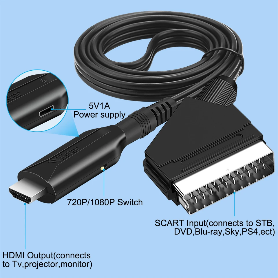 Konwerter Scart do HDMI 1080P Adapter Audio wideo SCART wejście na wyjście HDMI dla HDTV Sky Box STB wtyczka do telewizora HD DVD