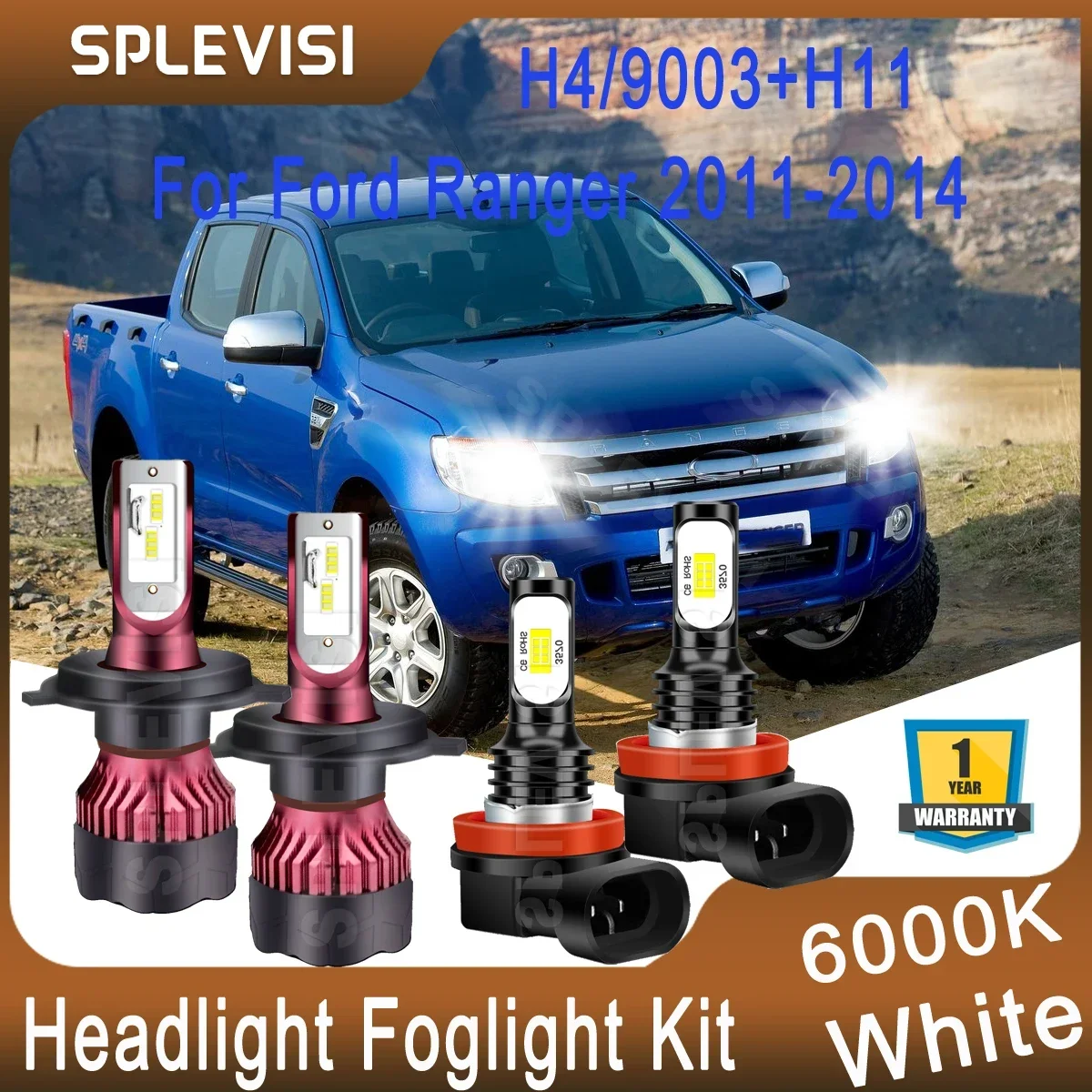 

Top CSP Bright White LED Headlight Replace For Ford Ranger 2011 2012 2013 2014 High Low Beam 9003/H4 Foglight H11