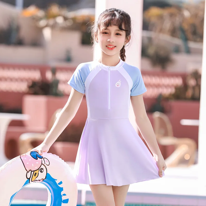 Girls' One-Piece Swimsuit, Professional Swimming Training Suits, Casual Swimwear for Junior High School Students