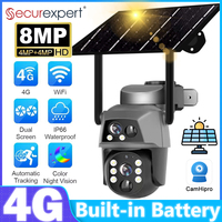 8MP 4K Solar Camera 4G SIM Card Outdoor Dual Lens Screen WiFi Surveillance PTZ Battery CCTV Camera Human Detect Auto Tracking