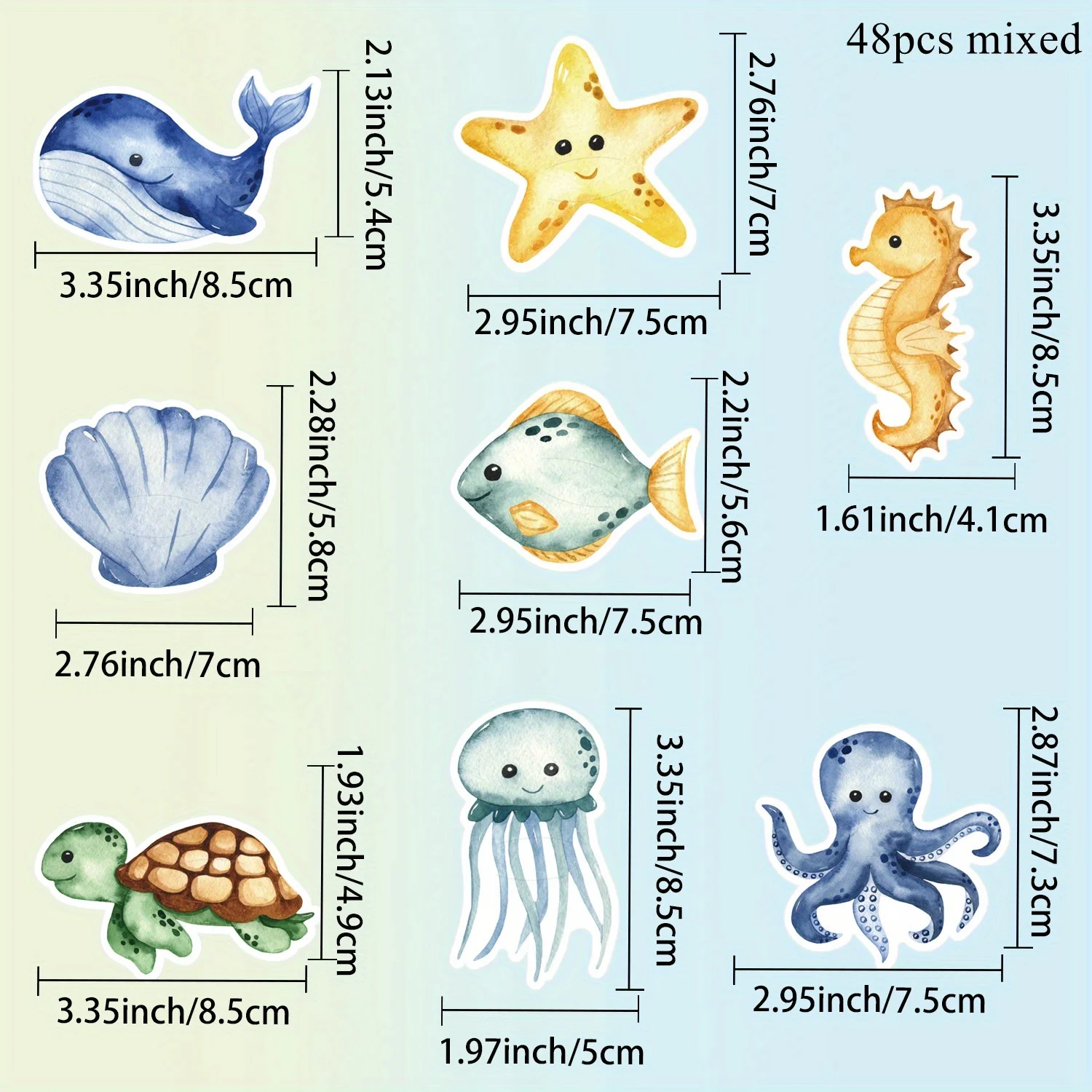 48 قطعة من بطاقات المصاصة المعبأة على شكل حيوانات البحر الكرتونية تحت حلوى حيوانات البحر (مع التعبئة والتغليف) لديكور حفلات أعياد الميلاد