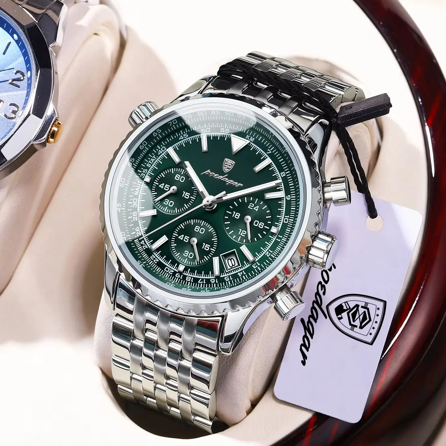 POEDAGAR Luxury Business Men's Watch Stainless Steel Chronograph Date Sport Quartz Man Clock Waterproof Luminous Military Watches For Men