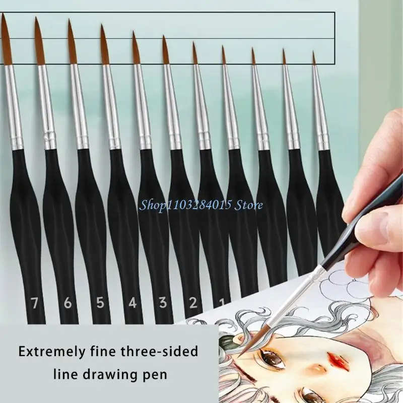 R6FF 11Pcs Ergonomic Handle Miniature Brush for Fine Detailing Acrylic Watercolor Oil