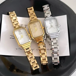 High Quality Women Quartz Watch Square Shaped Dial Reloj Ladies Luxury Wristwatch Classic Diamond Inlay Gold Green Sliver Clock