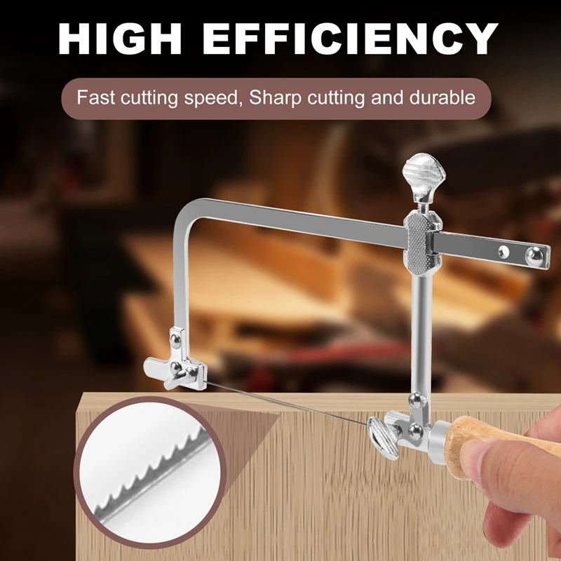 ABMO Coping Saw โครงเหล็กและเลื่อยลวดเส้นผ่านศูนย์กลาง 1 มม. 12 ชิ้น การตัดที่แม่นยําสําหรับไม้ โลหะ พลาสติก ฯลฯ