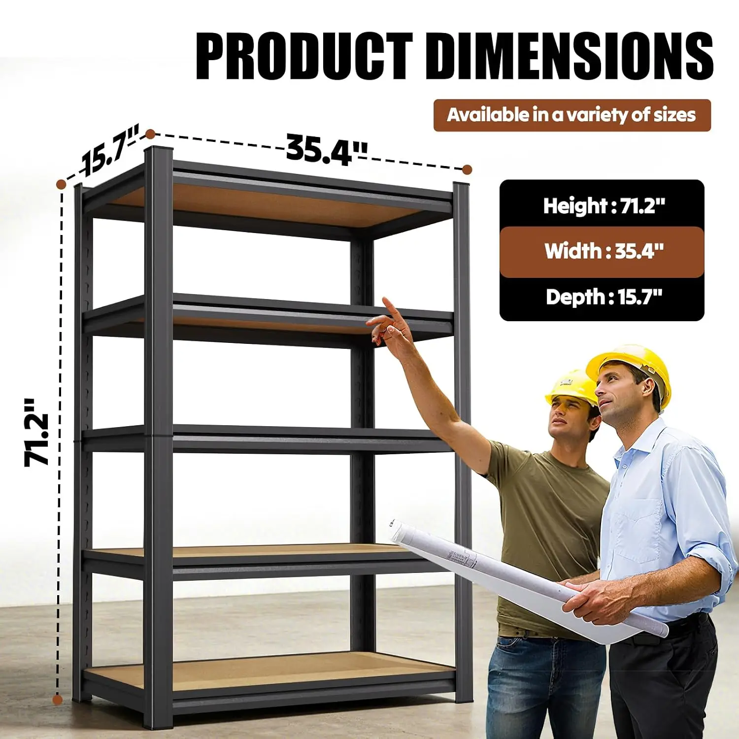 71.2''H 5-Tier Heavy Duty Storage Shelf, Adjustable Wood & Metal Unit, Utility Rack, 35.4''W*15.7''D, 3-Pack, Customized