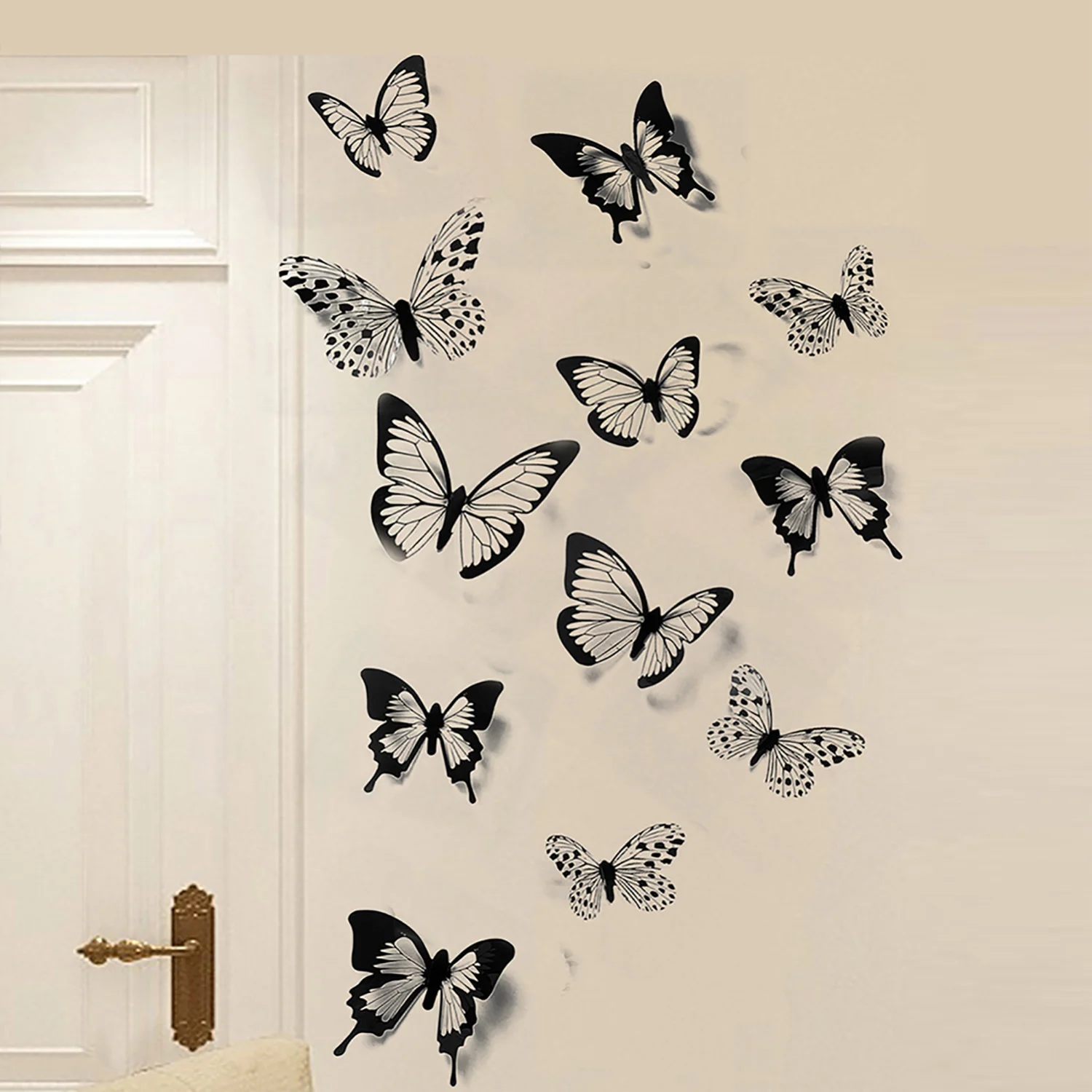 12/24 Pcs Black White 3D Butterfly Wall Stickers Wedding Decoration Bedroom Living Room Home Decor Butterflies Decals Decals