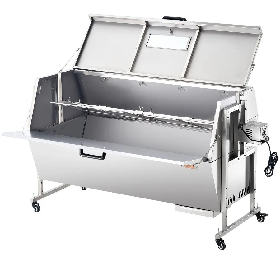 

60W Rotisserie Grill with Hooded Cover 56 Inch Pig Lamb Goat Rotisserie Grill Roaster 286Lbs Capacity Stainless Steel Charcoal
