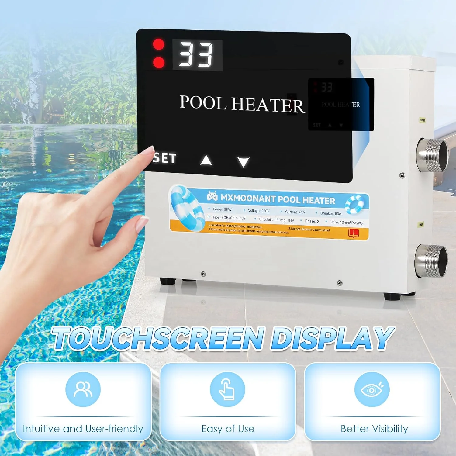 TLF 11 кВт 220 В электрический спа-нагреватель для гидромассажной ванны, водяной термостат с сенсорным экраном для надземного бассейна, спа-ванны