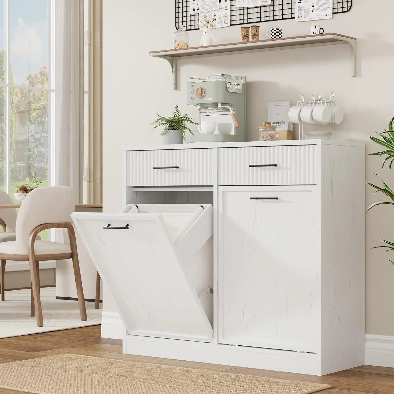 Fluted Double Tilt Out Laundry Hamper Cabinet & Trash Can Storage, Customized