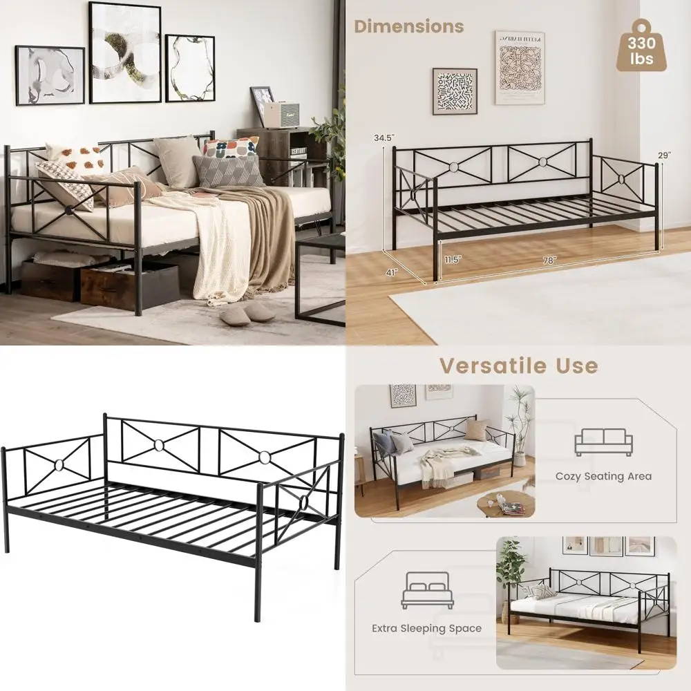 Giantex Twin Size Daybed Frame, Metal Sofa Bed w/Heavy Duty Steel Slats Support, Mattress Foundation, Dual-Use Platform Bed for