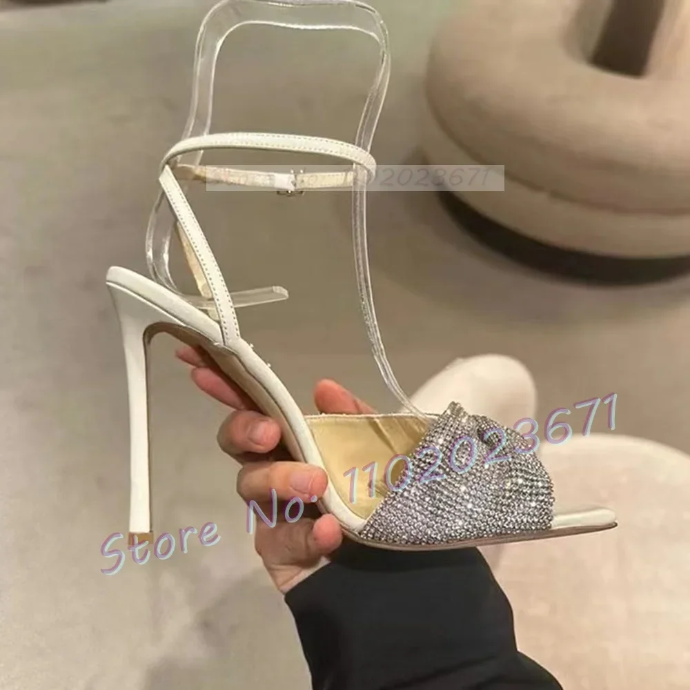 Crystal Wrap White Sandals With High Heels Women Trends Sparkly Elegant Sandals Female Summer Cross Strap Open Toe Design Shoes