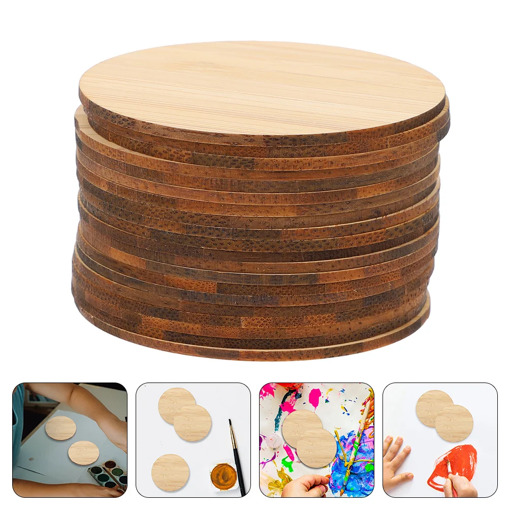 20 PCS Round Bamboo DIY Painting Piece Unfinished Chips Manual Blank Cutouts Portable Circle Premium Slices