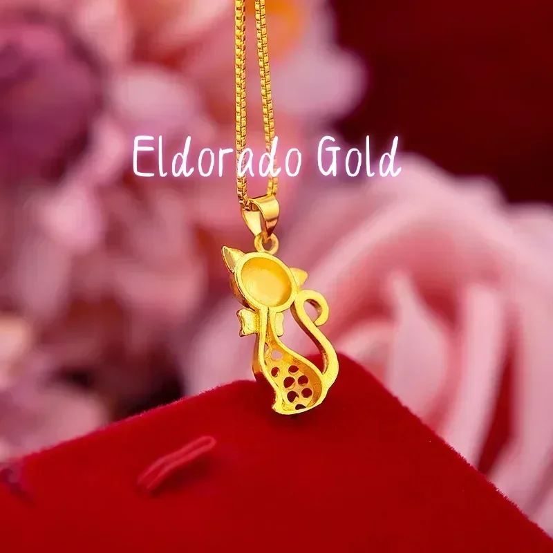 

Eldorado Gold 9999 Real Gold Golden Ancient Law Kitten Pendant Women's Animal Cat Pendant Necklace Jewelry