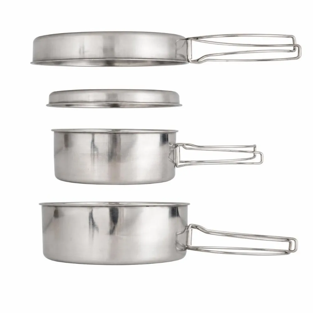 4 Pcs Portable Stainless Steel Camping Cookware Set Stackable 4 Piece Set Portable Cooking Set Camping Pots and Pans Travel