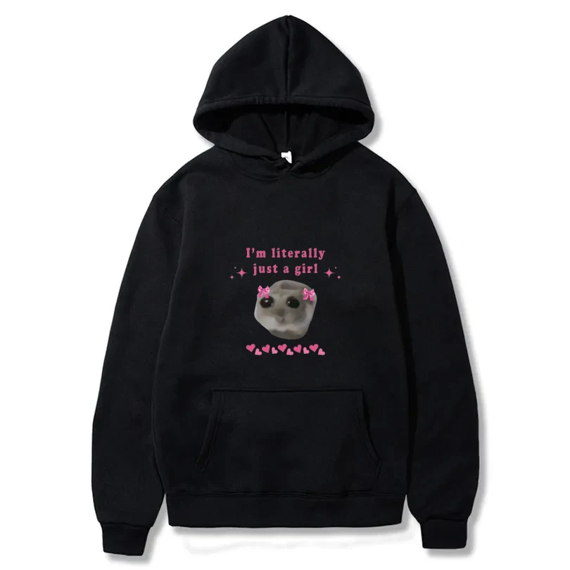 Sudadera con capucha de hámster triste para mujer, sudadera con estampado informal de hip hop, sudadera suelta de moda, expresión I'm just a girl, Otoño, nuevo