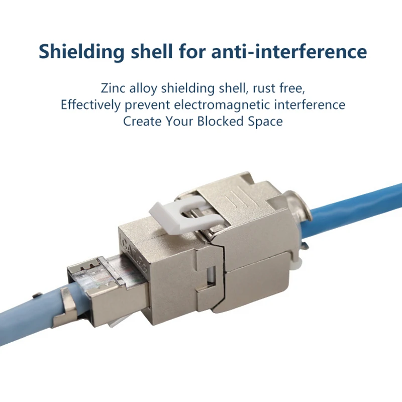 Cat6a Cat7 RJ45 Keystone Jack, Zinc Alloy Module, Tool-Less STP Type, Adapter Coupler for 22-26 AWG