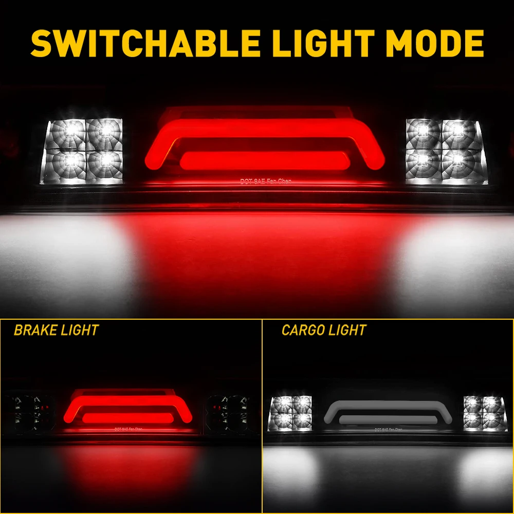 1Pcs LED Third 3rd Smoke Brake Light For Dodge Ram 1500 2500 3500 2009-2018 Car Rear Brake Cargo Lights Red White Accessories
