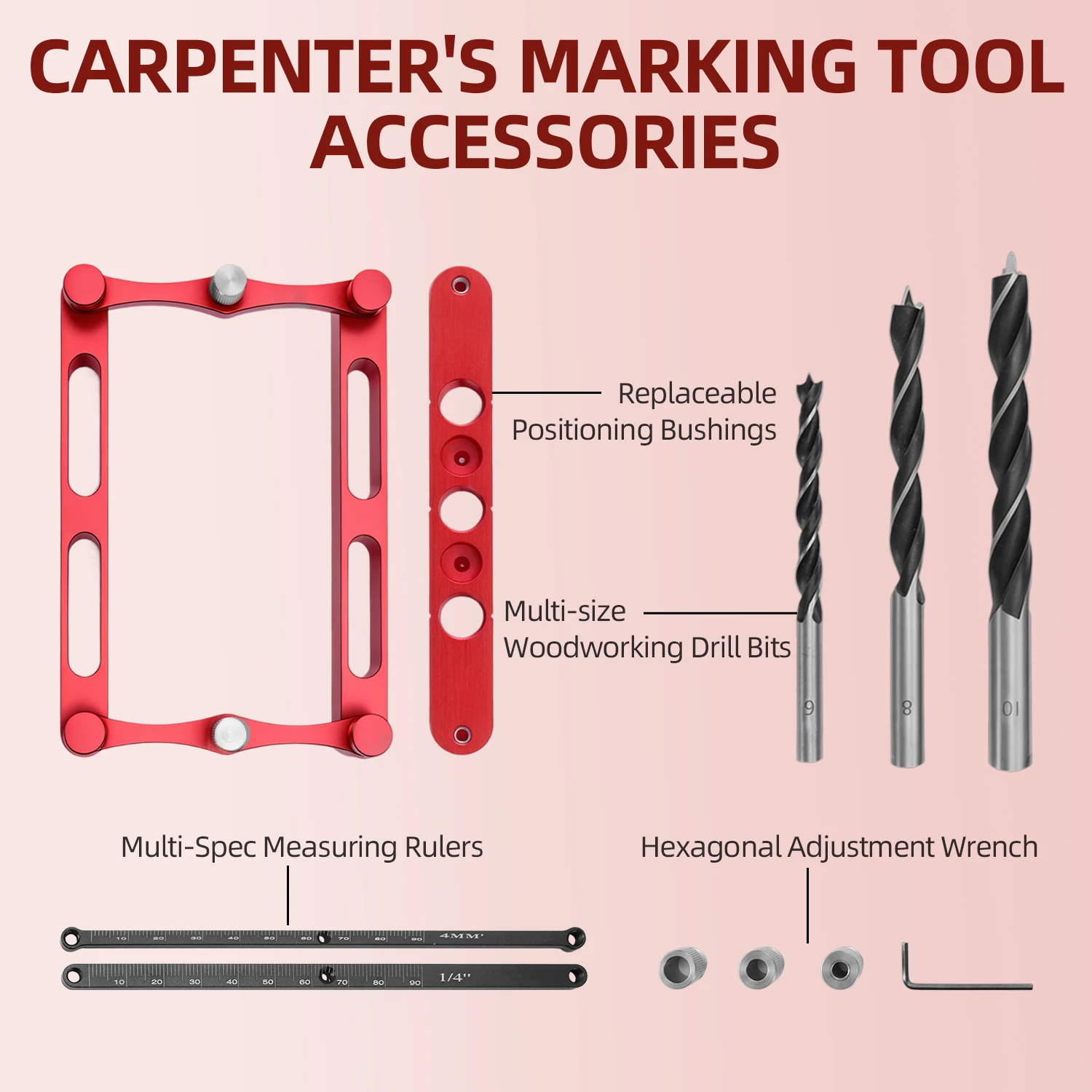 

Многофункциональный усовершенствованный центральный разметочный инструмент для деревообработки с локатором для сверления из нержавеющей стали, оснащенный комплексным набором инструментов
