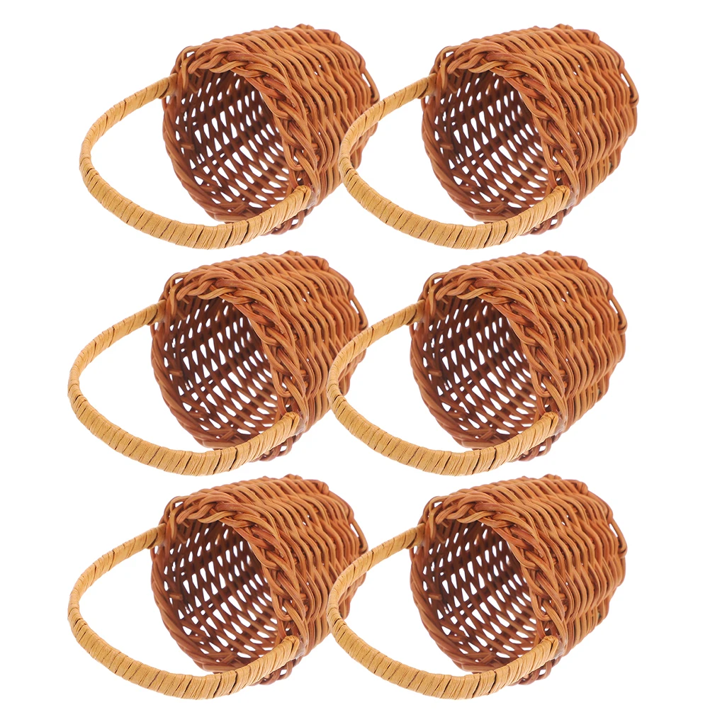 

6 Pcs Mini Woven Baskets 5x4cm Natural Rattan Storage Decorative Tiny Flower Baskets Home Wedding Party Garden Desk
