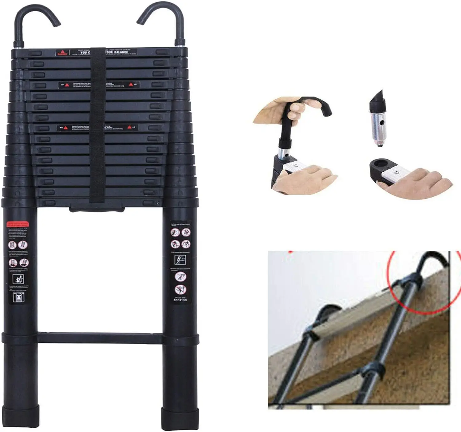 DayPlus 3,2-6,2M telescopische ladder met dakhaakset Aluminium Draagbaar Multifunctioneel Opvouwbaar Draagbaar Zwaar uitgevoerd Uitschuifbaar