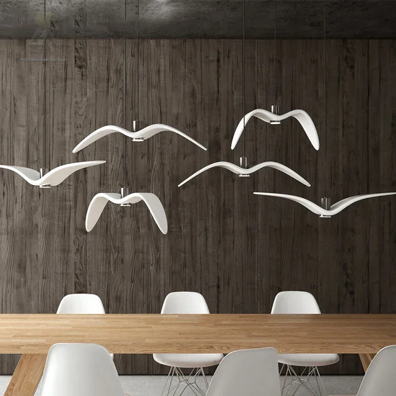 Nordic Creative Seagull Pendant Lights Black White LED  Lamp Bar Dinning Room Suspension luminaire Kitchen Light Fixtures