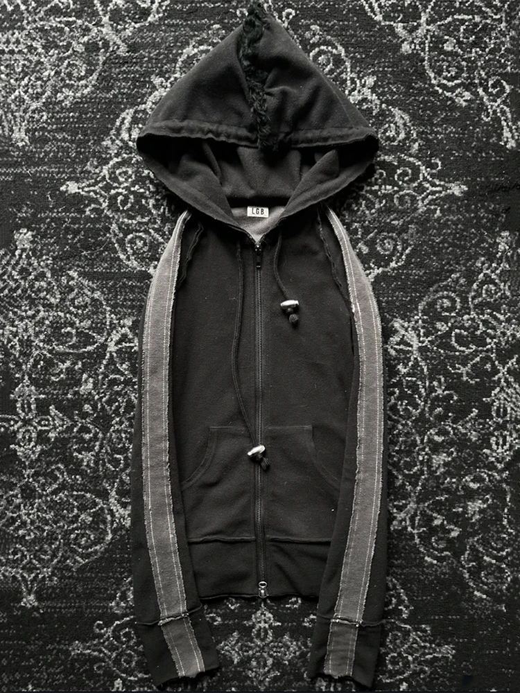 Jaqueta com capuz e mangas em patchwork da coleção LGB Visual, unissex, manga comprida, estilo casual, sweatshirt com bordados, cardigan para homens e