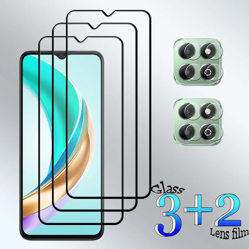 

3+2 For Honor X6b Tempered Glass Shockproof 9H Clearly Anti-Scratch Front Protector +Soft Camera lens film