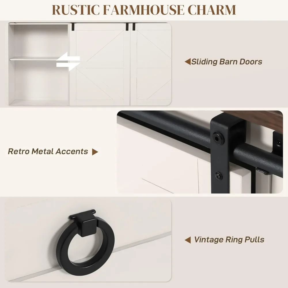 Farmhouse Sideboard Buffet Cabinet with Storage,60" Kitchen Cabinet with 2 Sliding Barn Doors,4 Drawers and 2 Adjustable Shelves