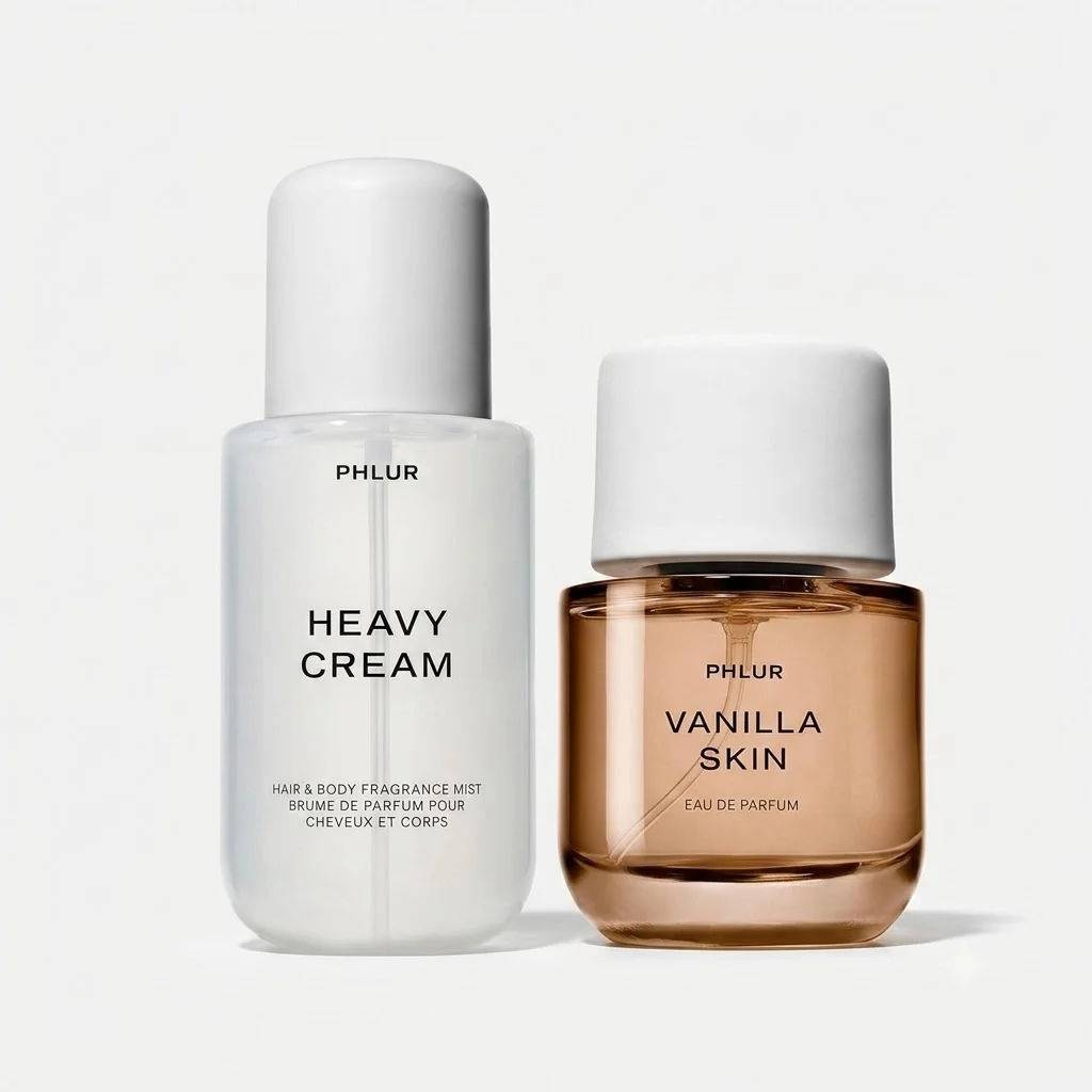 PHLUR Vanilla Skin Eau de+ Heavy Cream Body Spray, 50ML+240ML, Perfume de larga duración, con vainilla, pimienta rosa, sándalo y jazmín, crema de coco, jazmín, regalo