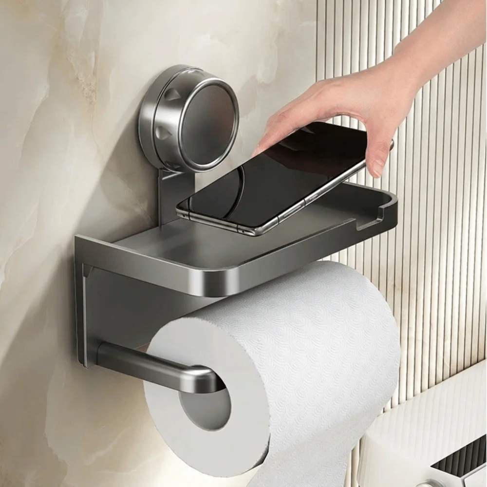 Suction Cup Bathroom Paper Holder High-Quality Double Layer Bathroom Storage Rack Self Adhesive Multi-Functional Tissue Holder