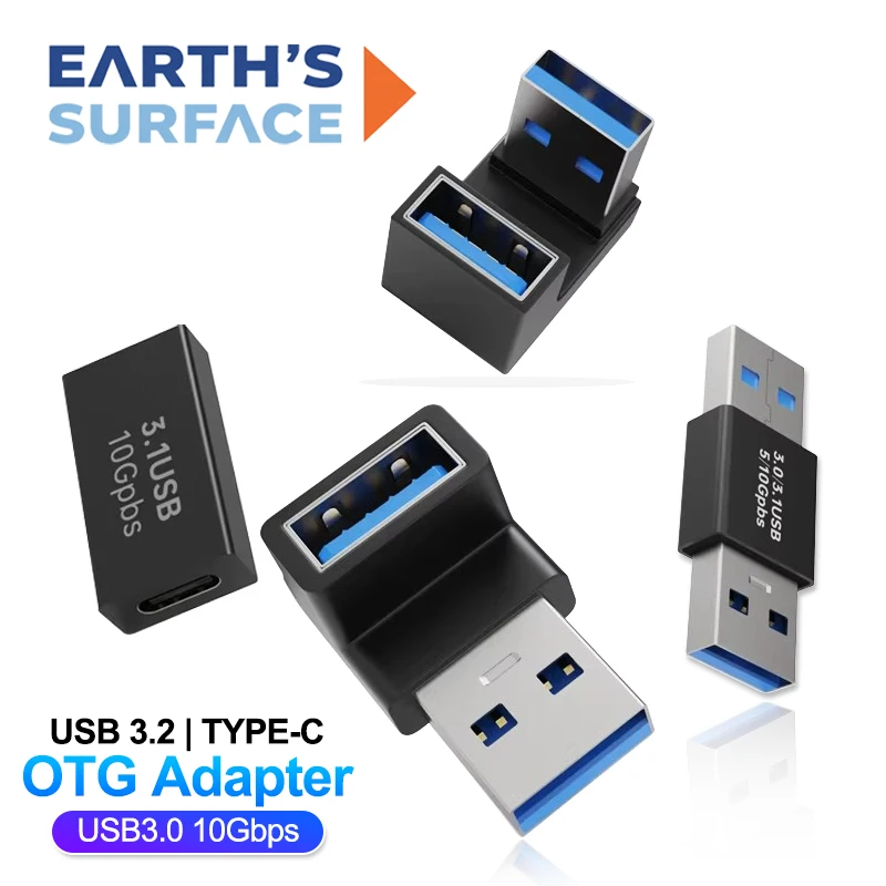 USB3.0 OTG Adapter 90 Grad Rechtwinkliger USB-Verlängerungsanschluss Adapter USB-C Stecker auf USB-A Stecker Buchse Konverter für Laptop PC
