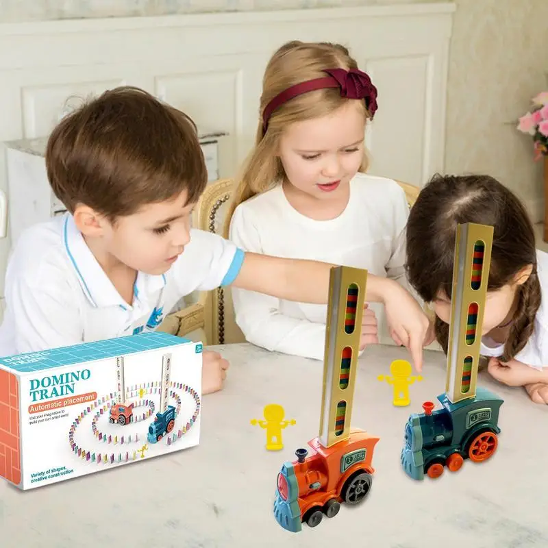 Set di blocchi di treno Domino elettrico automatico con luci e suoni Domino educativi Block Game Toys regalo di pasqua per bambini