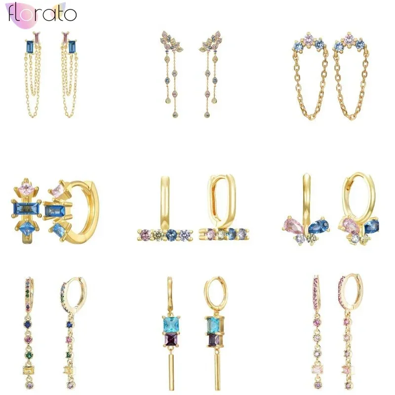 

925 Sterling Silver Needle Colorful Crystal Butterfly Pendant Long Tassel Zircon Hoop Earrings for Women Fashion Wedding Jewelry