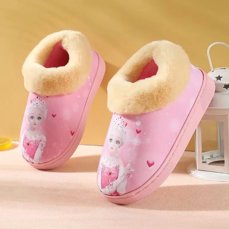 

Queen Elsa plus szie Children's cotton slippers waterproof home insulation girls' baby shoes children's cotton women shoes