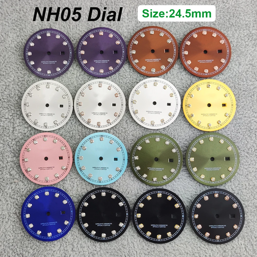 

24.5mm S Logo Diamonds Dial Fit NH05 Japanese Automatic Movement Sunray Dial Watch Modification Accessories
