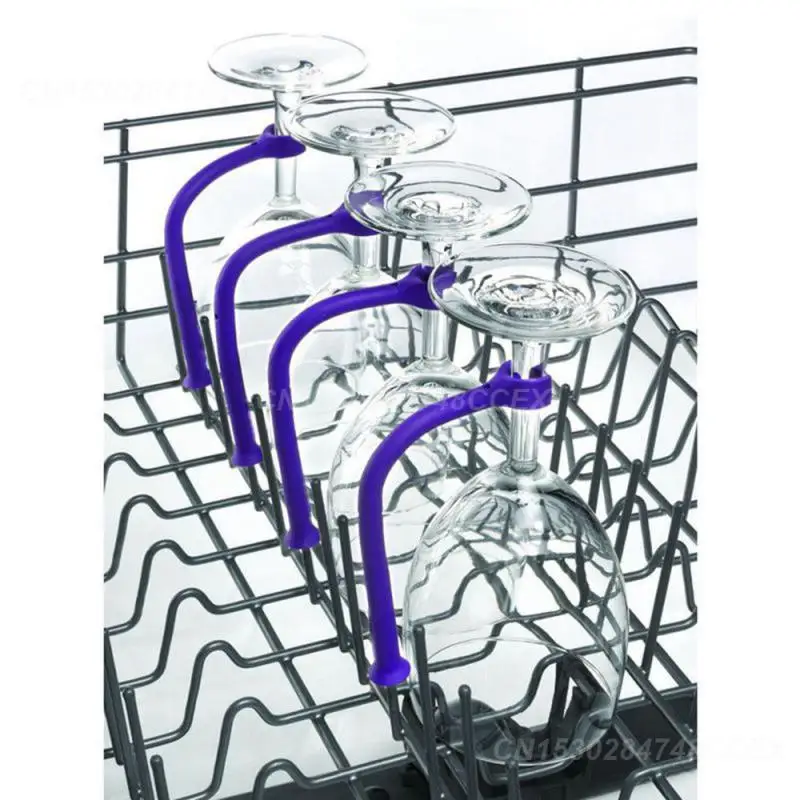 Wine Glass Protector Flexible Red Wine Rack Bar Kitchen Tools Dishwasher Goblet Holder Washing Assistant Purple Wine Glass Clip