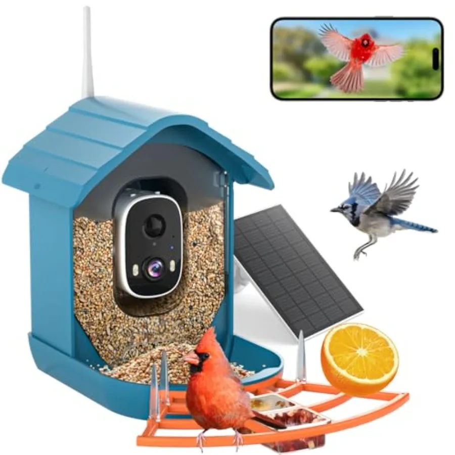 

Bird Feeder with Camera AI Bird Identification Solar Powered Full HD Live Video 2.4GHz WiFi Instant Alerts Ideal for Outdoor Us
