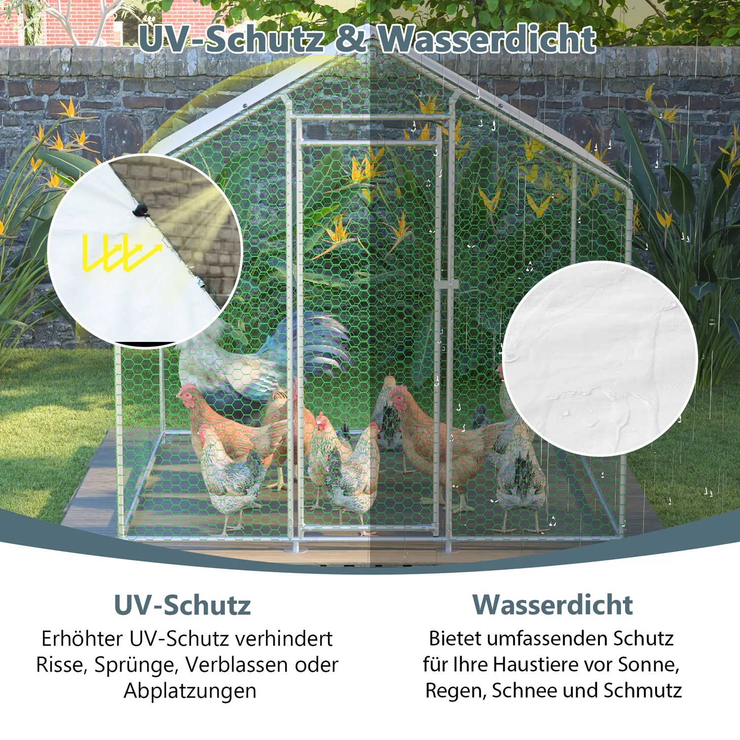 كشك الدجاج 2 × 2 × 2 م مع قفل أمان، قماش PE مقاوم للماء، خطاف تشغيل مجاني مصنوع من المعدن للدجاج والأرانب والبط والدجاج