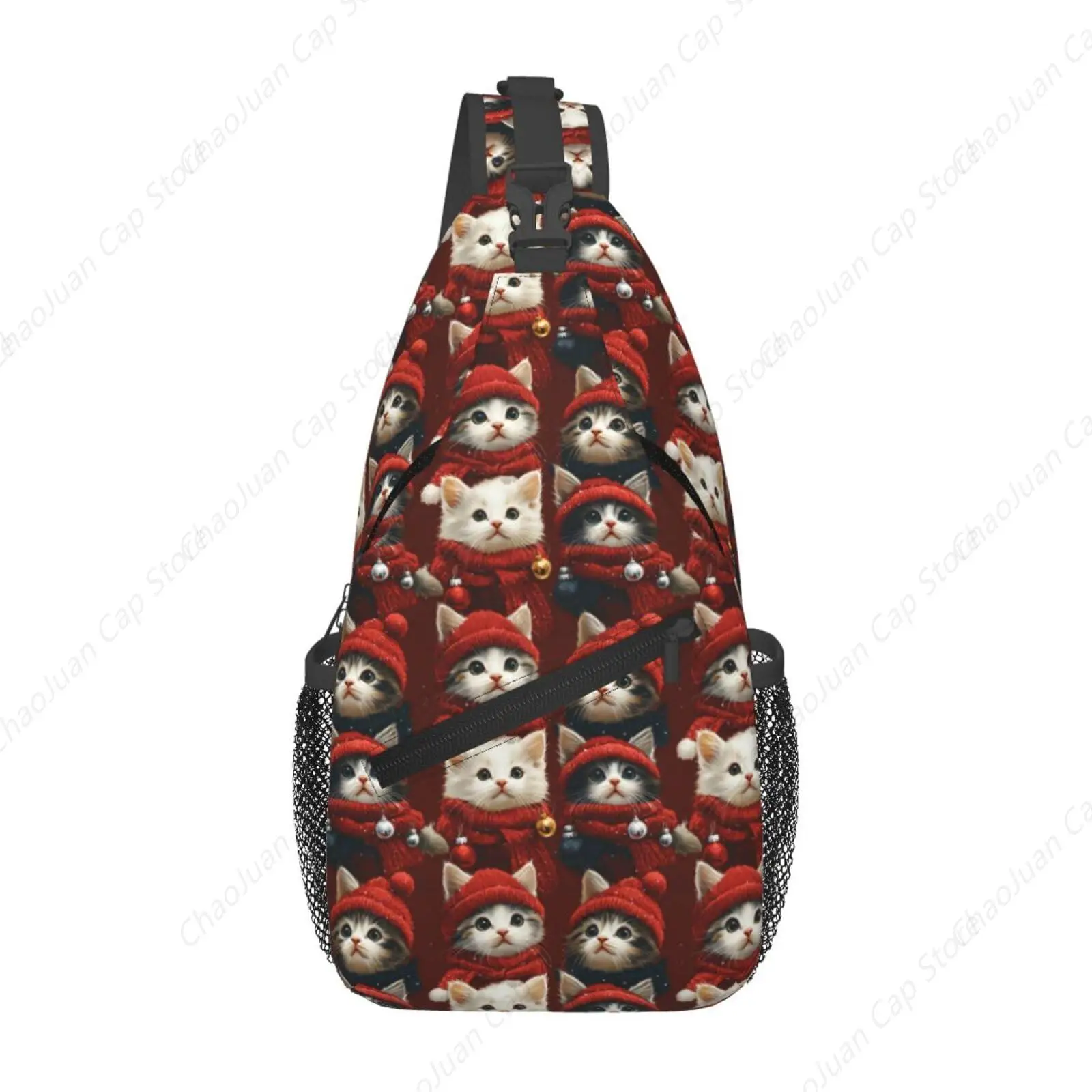 # Christmas Cat Print Sling Bag, Cute Pet Crossbody Chest Bag, Fashion Casual Outdoor Cycling Sports Bag, AliExpress Hot Seller