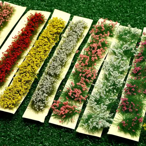 1Set Miniature Flower Cluster Garden Decor DIY Grass Tufts Building Layout Static Scenery Model 9*1*0.6cm Durable Sand Table
