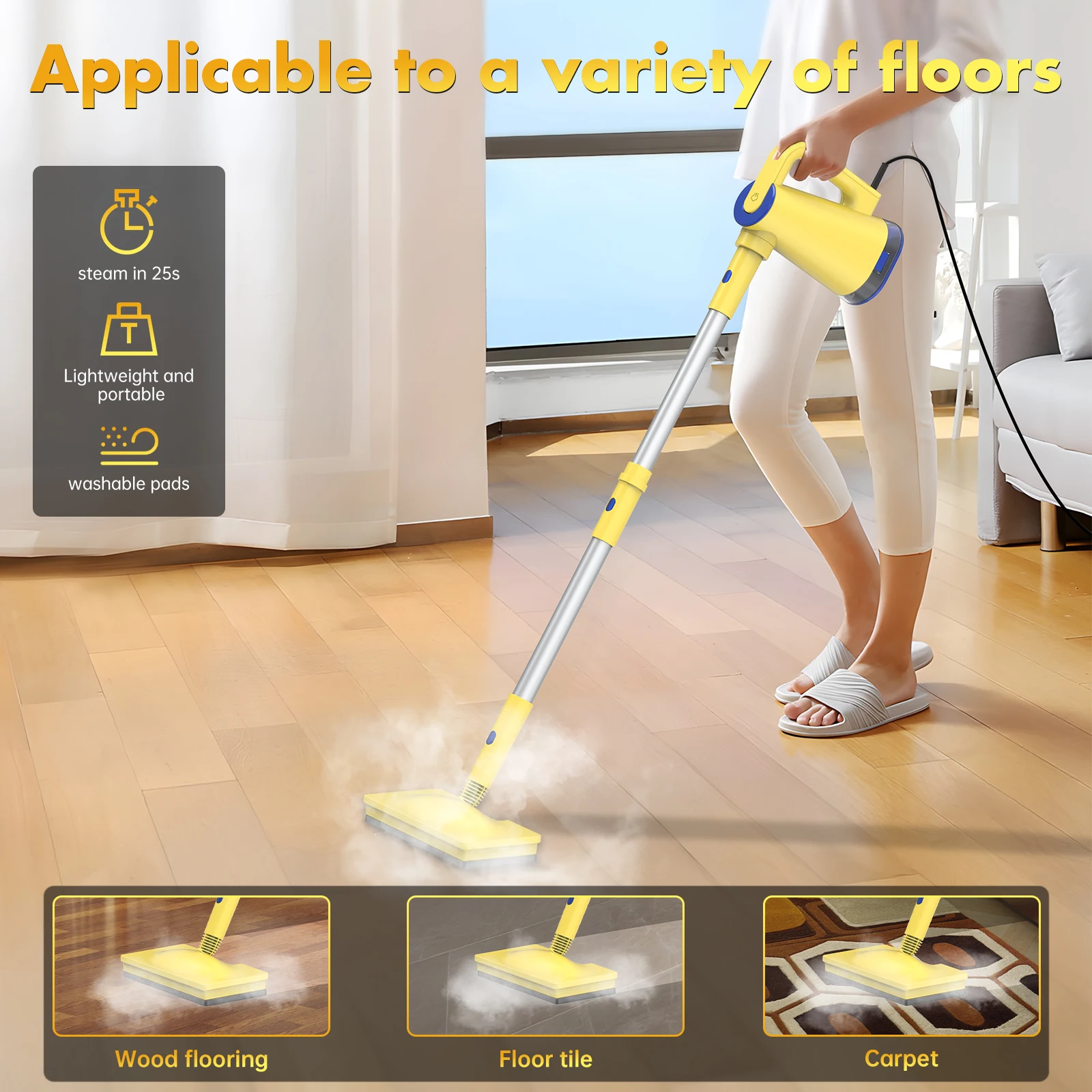 Steam Mop with Detachable Handheld Steam Cleaner for Home Cleaning Hardwood Floor 6-in-1 Multi-function Attachments