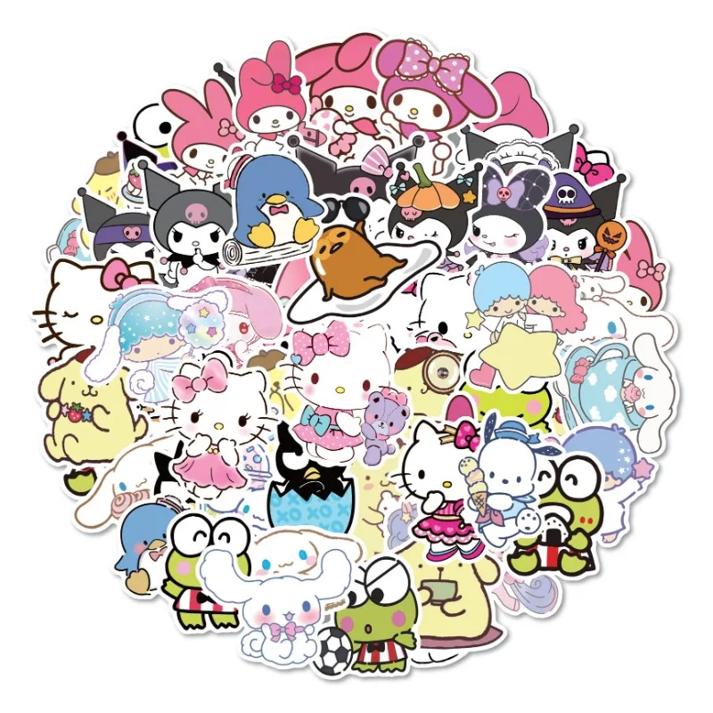 50/100 Sanrio Stickers Kuromi Children Sketchbook Anime Cinnamoroll Cute Kawaii Pack Diary Sticker Laptop Waterproof Hello Kitty