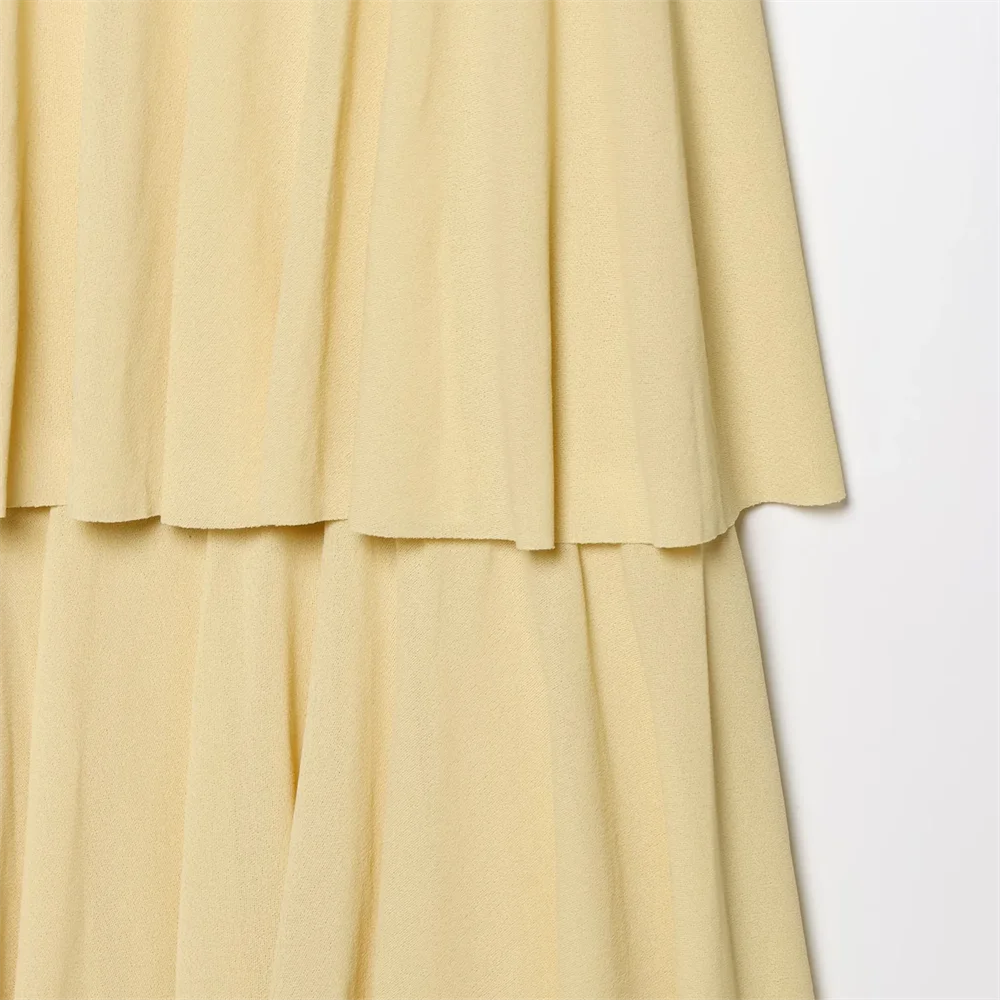 BM&MD&ZA2025 Vestido decorativo em camadas com decote em V doce e suave sem costas verão recém-chegado vestido longo feminino