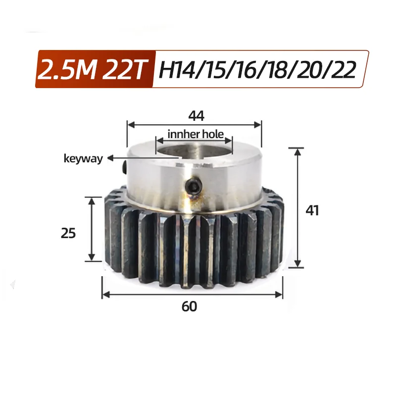 2.5 Module 20/22 Tooth 2.5M 20T/22T Hole 14/15/16/18/20/22/24/25/ With Keyway Precision Spur Gear 45# Steel Motor Boss Gear