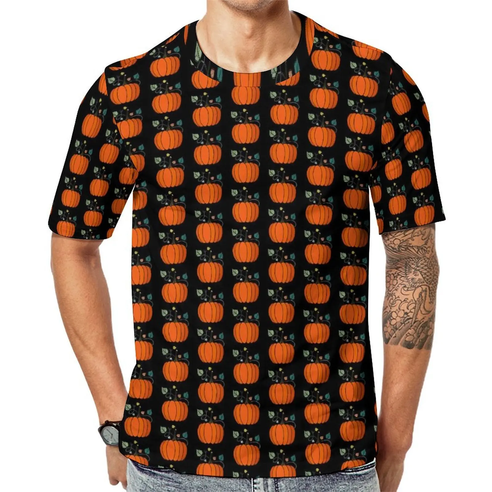 Halloween Pumpkin T-Shirt Vegetable Print Cool T-Shirts Men Street Style Tshirt Summer Short Sleeve Printed Tops Plus Size
