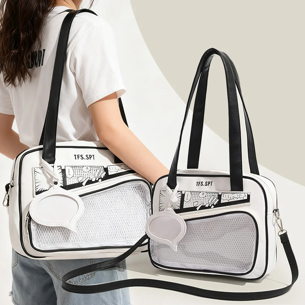Clear Window Cross-Body Bag,Fashion Shoulder Crossbody Bag,Aesthetic Pin Collection Travel Bag,Casual Daily Tote Bag For School