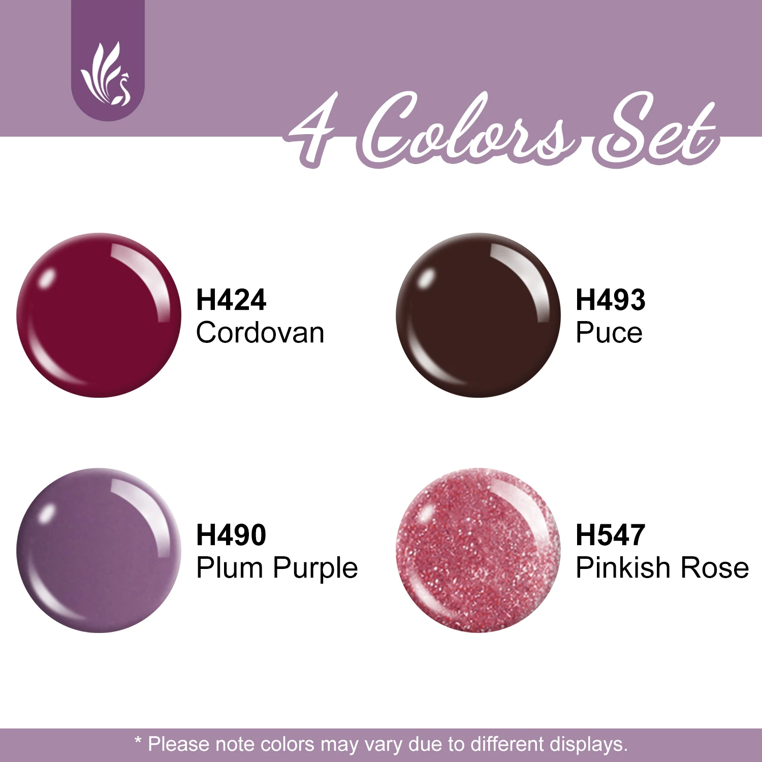 4x12ml Gel Nail Polish Kit, 4 Colors Dark Red Purple Brown Glitter Pink Soak Off UV LED Nail Gel Set for Salon Manicure Nail Art