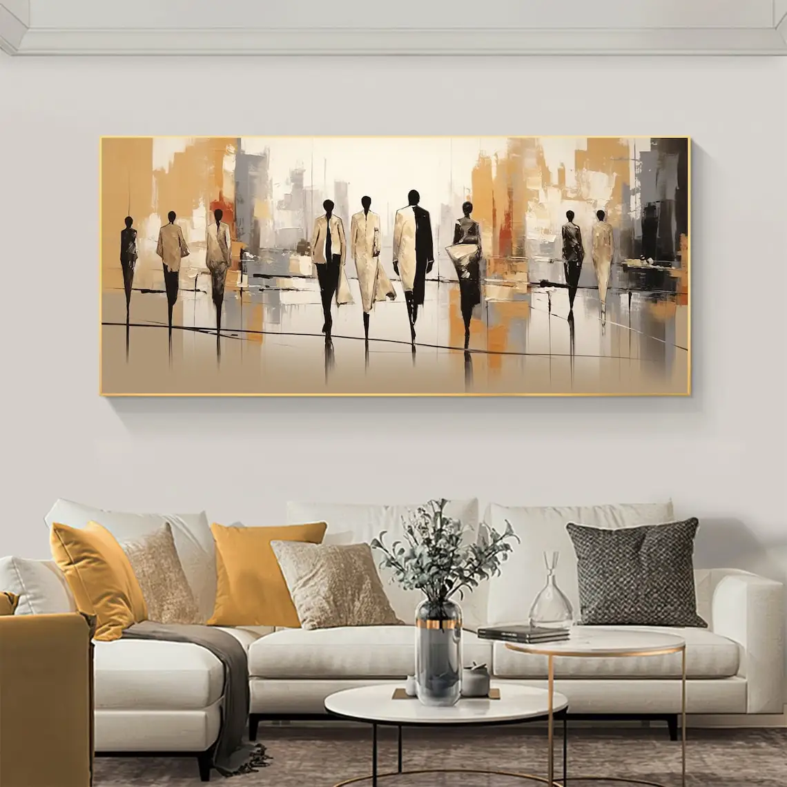 Abstract Modern People Landscape Oil Painting on Canvas Large Wall Art Walking in the Street Painting Minimalist Living Room Art